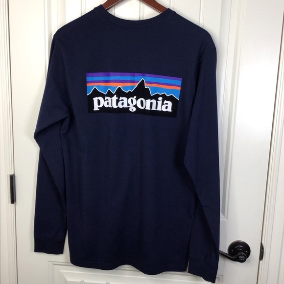 Patagonia Responsibili-Tee Long Sleeve Logo Shirt in Navy Size Medium. - Picture 6 of 7